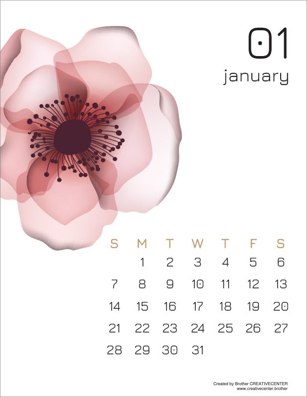 Kostenlose Kalender zum Ausdrucken - Sanfte Blumen 2024 | Brother Creative Center