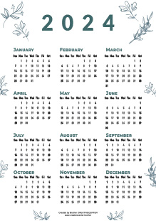 Free Printable Calendar - Aqua blossom 2024 | Brother Creative Center