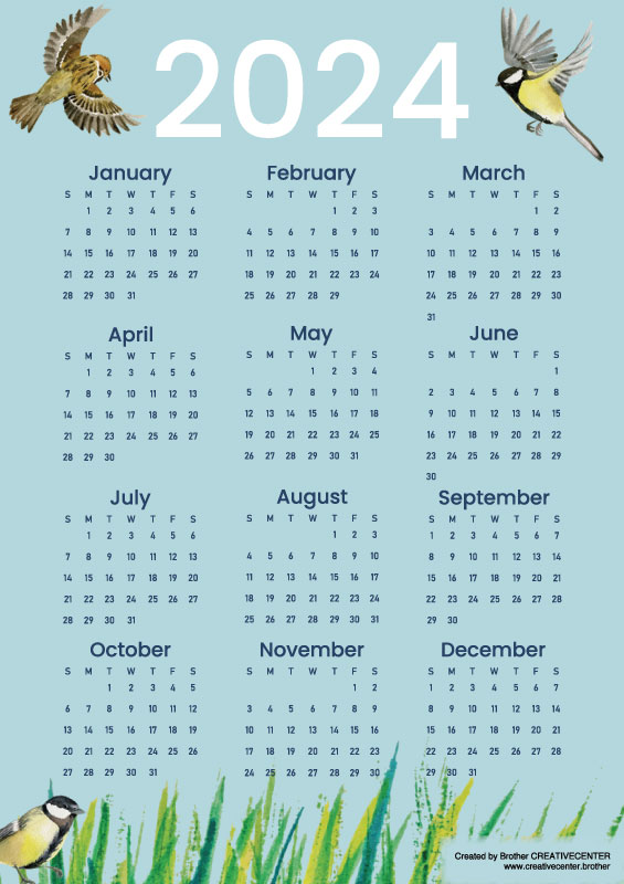 Free Printable Calendar - Feathered Friends 2024 | Brother Creative Center
