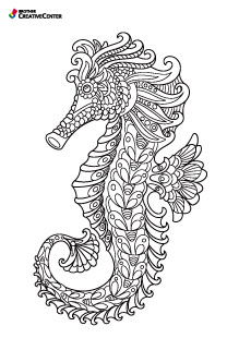 Free Printable Coloring Page Template - Seahorse | Brother Creative Center