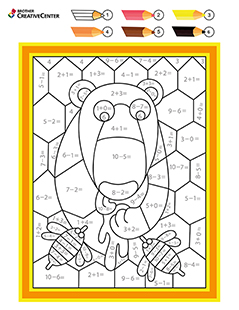 Free Printable Educational Activity  - Math Coloring by Number – Bear | Brother Creative Center