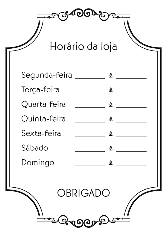 Sinal de horário da loja