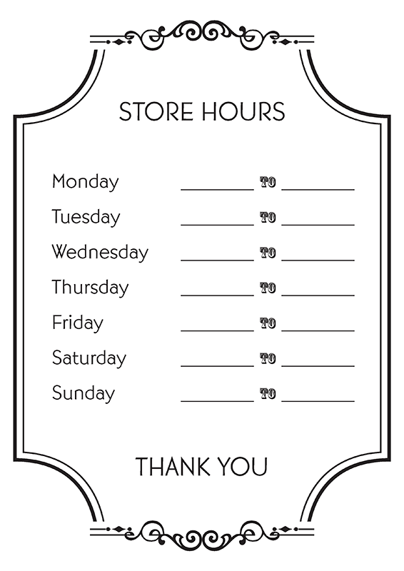 Free Printable Store Hours Sign Creative Center