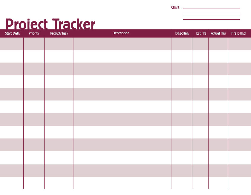 Printable Project Tracker