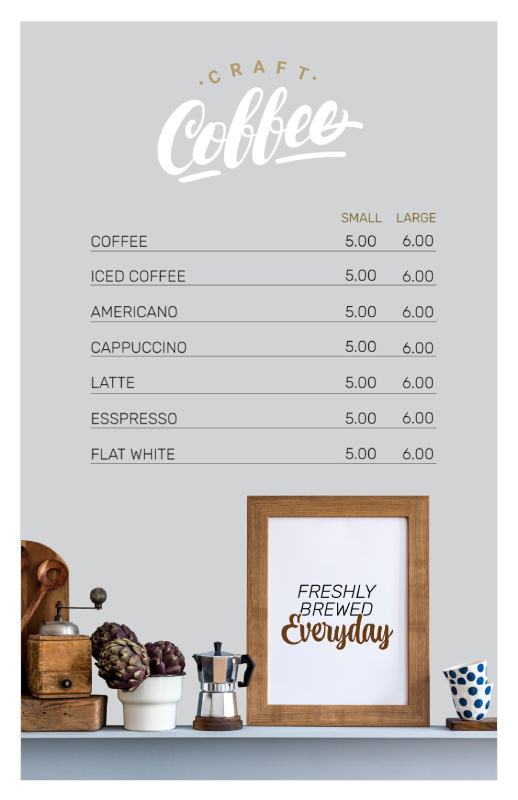 Free Printable Poster & Flyer Template - Coffee menu (Print & Cut to half letter size) | Brother Creative Center