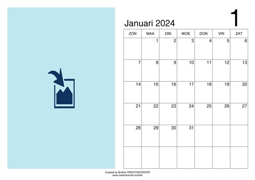 Gratis afdrukbare kalender  - Blanco Maandkalenders Landschap 2024 | Brother Creative Center