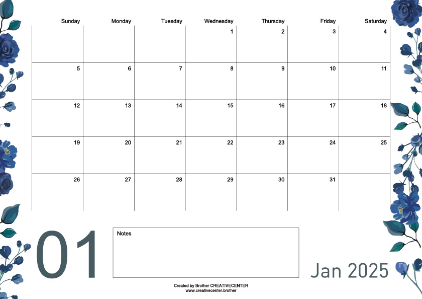 Printable Calendar for Free - Bloomed borders 2024 | Brother Creative Center