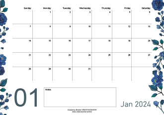 可打印的免费日历模板  - 盛放的边框 2024 | Brother Creative Center