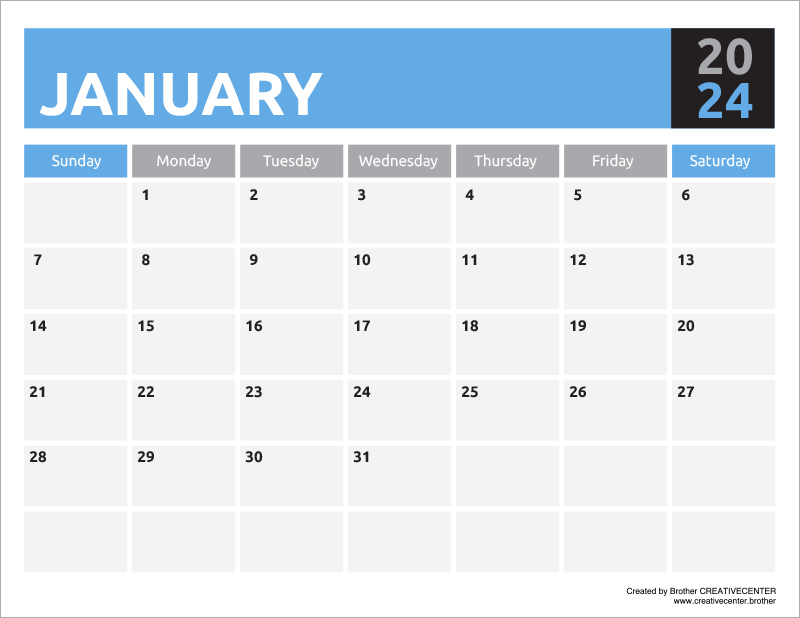 Kostenlose Kalender zum Ausdrucken - Farbblock 2024 | Brother Creative Center
