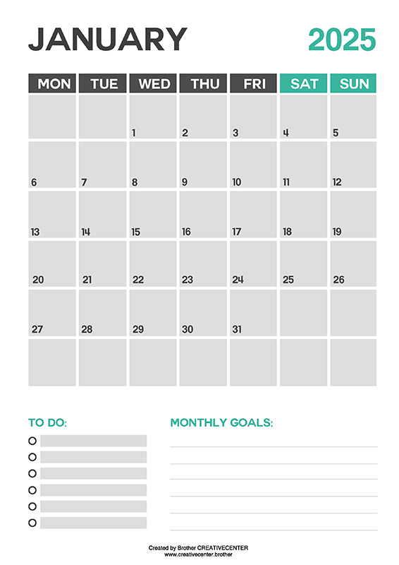 Printable Calendar for Free - Grey 2025 | Brother Creative Center