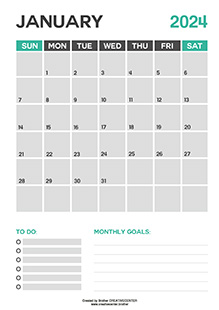 Printable Calendar for Free - Grey 2024 | Brother Creative Center