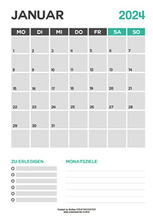 Kostenlose Kalender zum Ausdrucken - Grau 2024 | Brother Creative Center