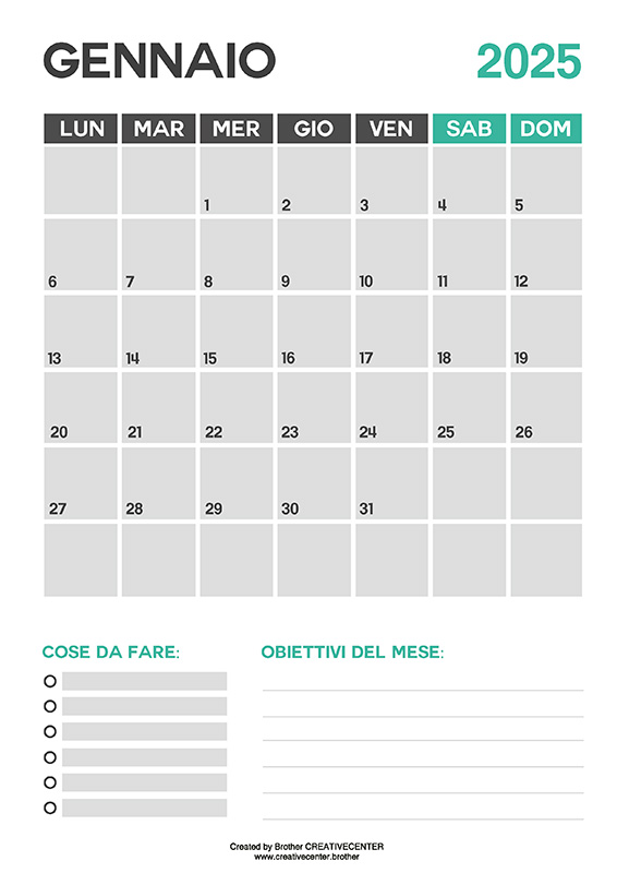 Calendari gratuiti da stampare - Grigio 2025 | Brother Creative Center