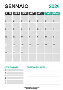 Calendari gratuiti da stampare - Grigio 2024 | Brother Creative Center