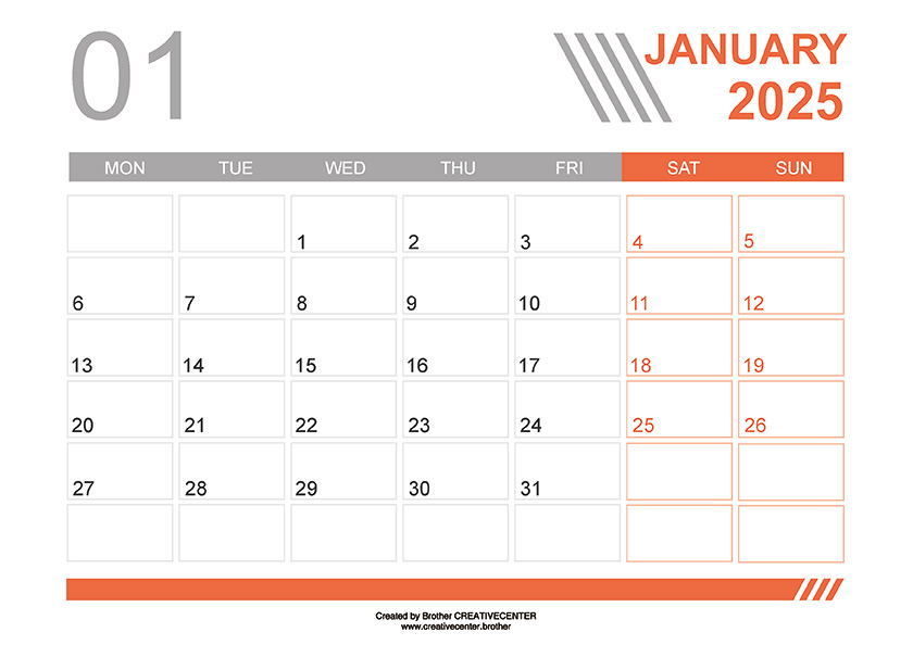 Free Printable Calendar - Gray Lines 2024 | Brother Creative Center