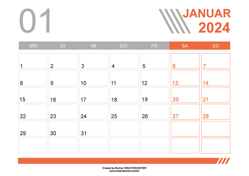 Kostenlose Kalender zum Ausdrucken - Graue Linien 2024 | Brother Creative Center