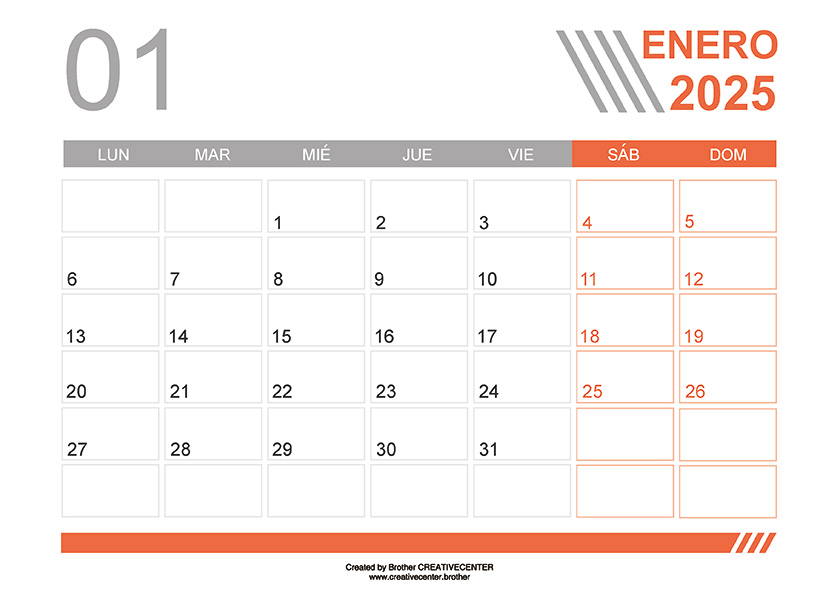 Calendarios imprimibles gratis - Líneas grises 2025 | Brother Creative Center