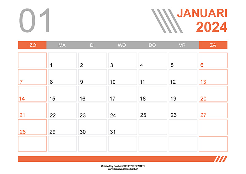 Gratis afdrukbare kalender  - Grijze lijnen 2024 | Brother Creative Center