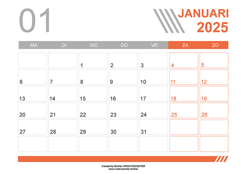 Gratis afdrukbare kalender - Grijze lijnen 2025 | Brother Creative Center