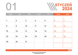 Bezpłatna kalendarze  - Szare linie 2024 | Brother Creative Center