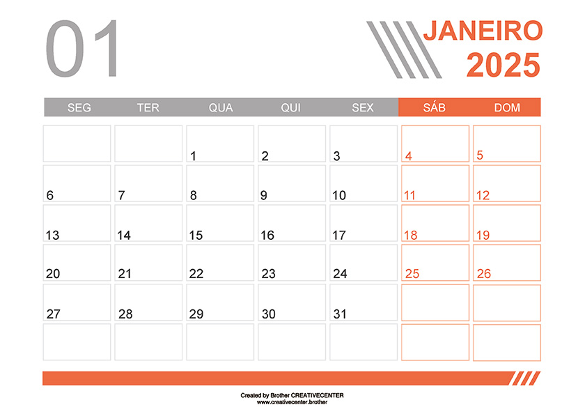 Calendários imprimíveis grátis - Linhas Cinzentas 2025 | Brother Creative Center
