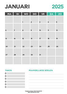 Gratis afdrukbare kalender - Grijs 2025 | Brother Creative Center