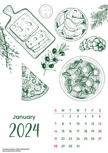 Kostenlose Kalender zum Ausdrucken - Küchenutensilien 2024 | Brother Creative Center
