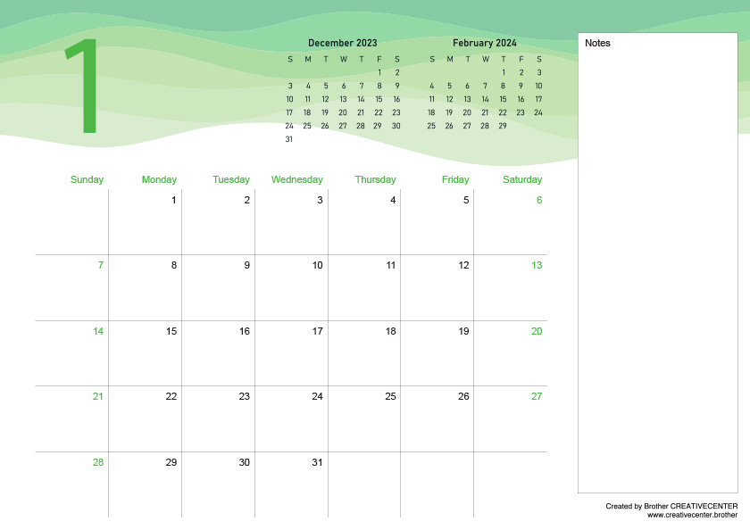 Printable Calendar for Free - Minimalist waves 2024 | Brother Creative Center