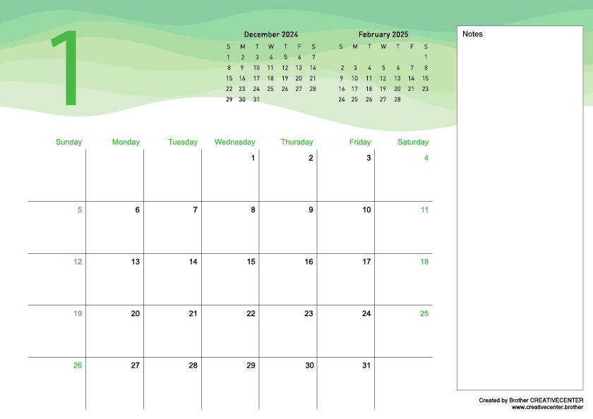 Calendrier imprimable gratuitement - Vagues minimalistes 2024 | Brother Creative Center