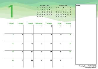 Calendarios imprimibles gratis - Ondas minimalistas 2024 | Brother Creative Center