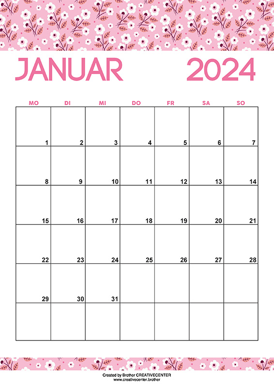 Kostenlose Kalender zum Ausdrucken - Romantische Blumen 2024 | Brother Creative Center