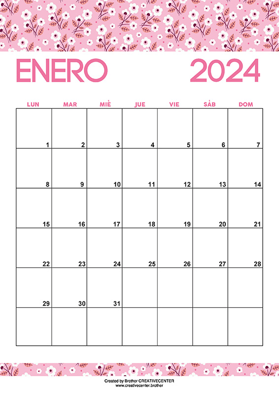 Calendarios imprimibles gratis - Flores Románticas 2024 | Brother Creative Center