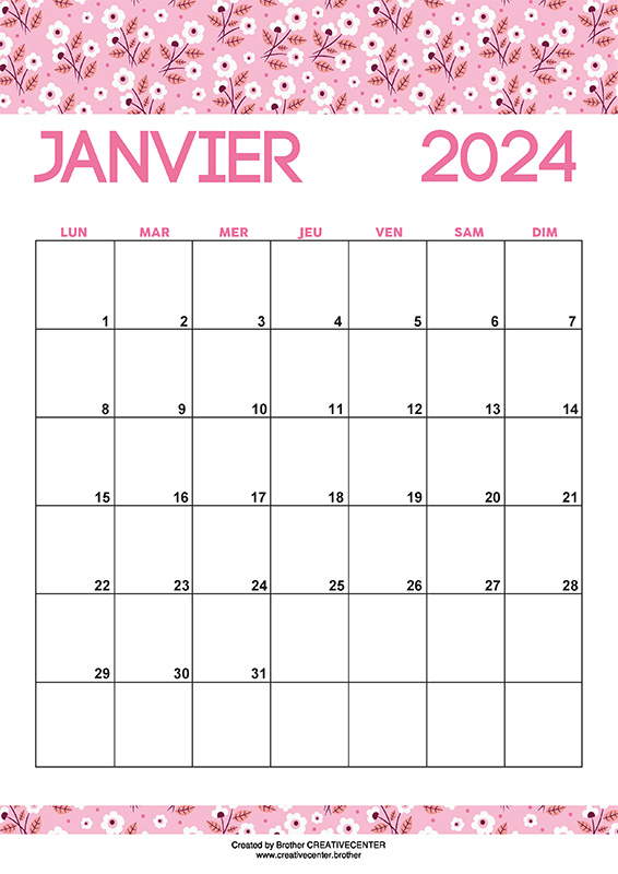 Calendrier imprimable gratuitement - Fleurs romantiques 2024 | Brother Creative Center