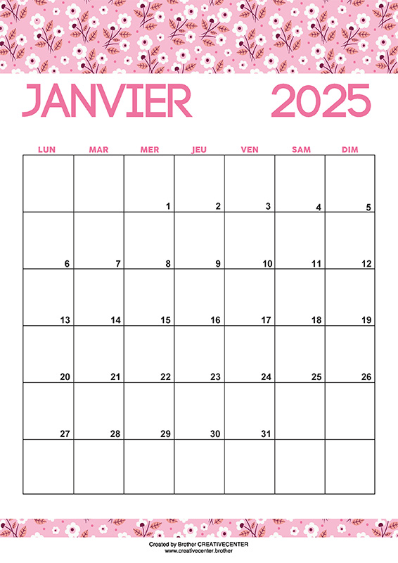 Calendrier imprimable gratuitement - Fleurs romantiques 2024