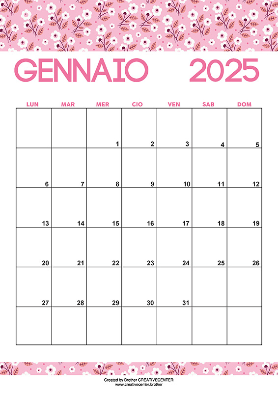 Calendari gratuiti da stampare - Fiori romantici 2025 | Brother Creative Center