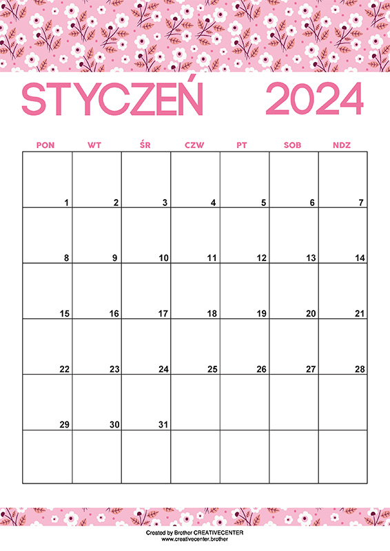 Bezpłatna kalendarze  - Romantyczne Kwiaty 2024 | Brother Creative Center
