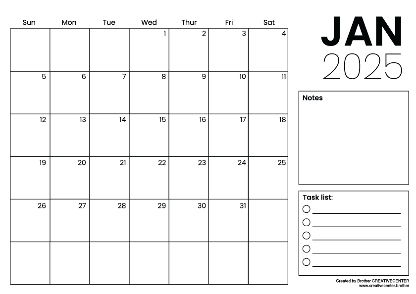 Calendários imprimíveis grátis - Calendário mensal 2025 | Brother Creative Center