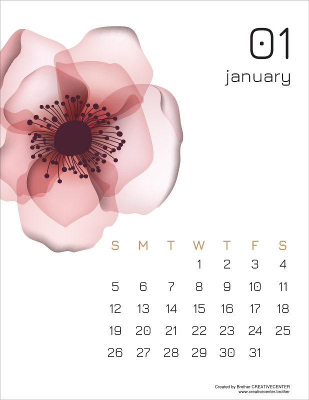 Calendários imprimíveis grátis - Flores suaves 2025 | Brother Creative Center