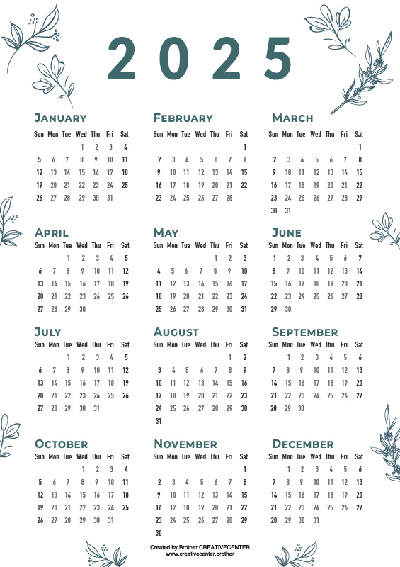 Free Printable Calendar - Aqua blossom 2024 | Brother Creative Center