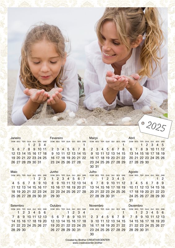 Calendários imprimíveis grátis - Patten de damasco bege 2025 | Brother Creative Center