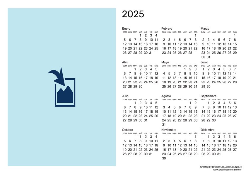 Calendarios imprimibles gratis - Calendario blanco Orientación horizontal 2025 | Brother Creative Center