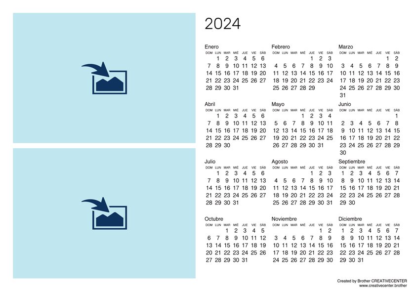 Calendario en blanco en horizontal 2024