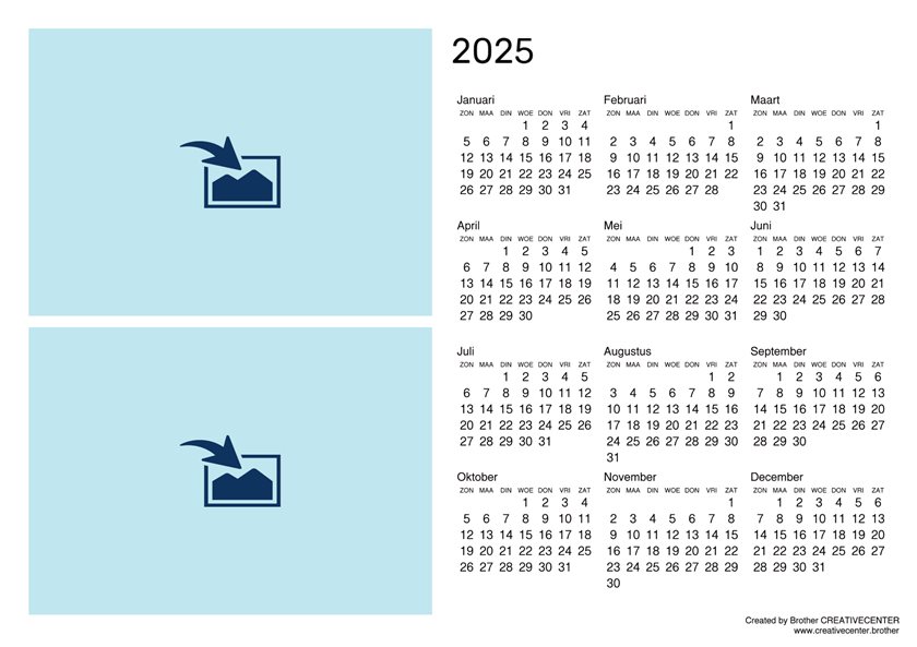 Gratis afdrukbare kalender - Lege kalender in landschap 2025 | Brother Creative Center