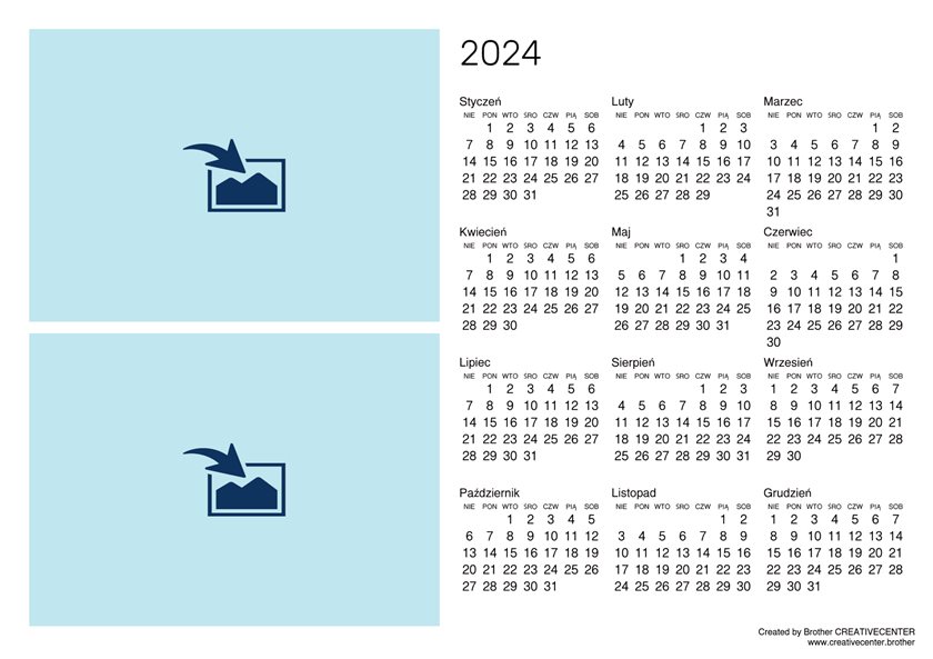 Pusty kalendarz w orientacji poziomej 2024