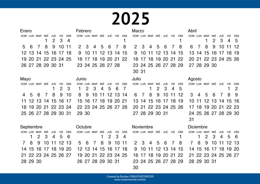 Calendarios imprimibles gratis - Borde azul 2025 | Brother Creative Center