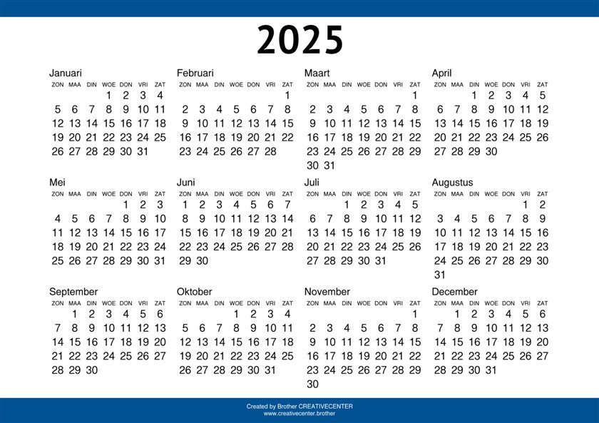 Gratis afdrukbare kalender - Blauwe rand 2025 | Brother Creative Center