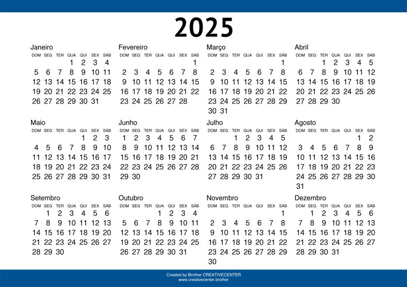 Calendários imprimíveis grátis - Borda azul singular 2025 | Brother Creative Center