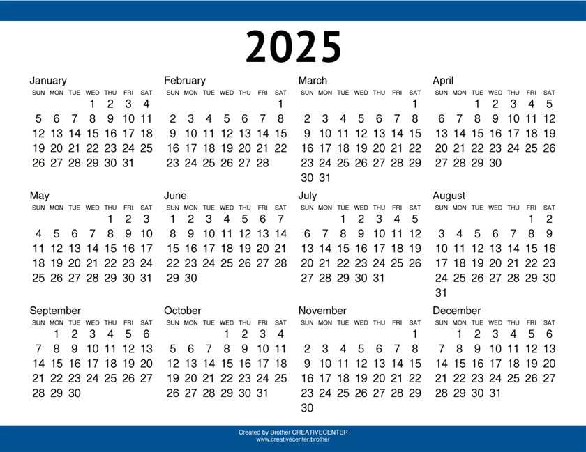 Free Printable Calendar - Blue Border Single 2025 | Brother Creative Center