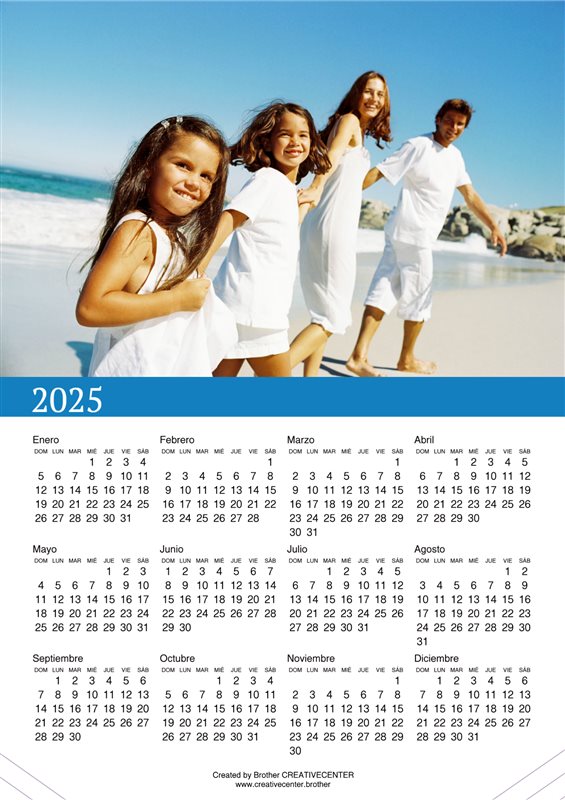 Calendarios imprimibles gratis - Azul y blanco 2025 | Brother Creative Center