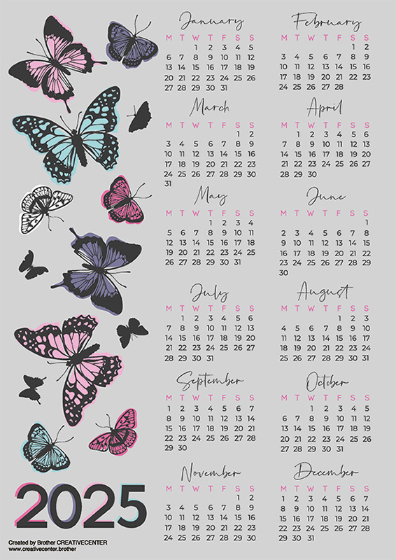 Printable Calendar for Free - Butterflies 2025 | Brother Creative Center